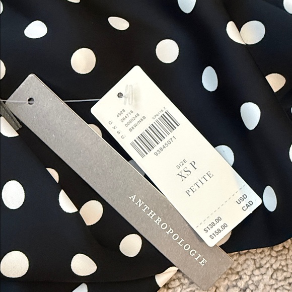 Anthropologie Cowl-Neck Slip Mini Dress Black White Polka Dot | NWT | XS Petite - Picture 7 of 9
